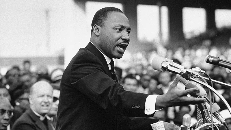 Photograph of Dr. Martin Luther King Jr. addressing a crowd.