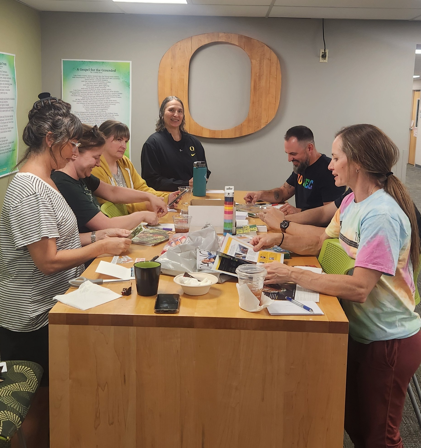 Group at table making notecards