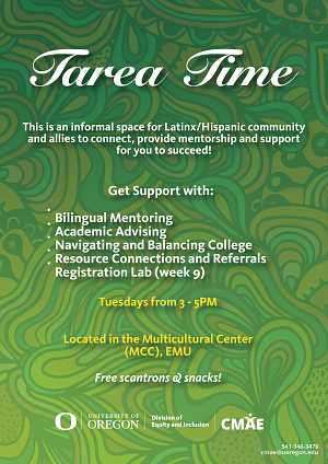 Tarea Time Flyer Winter 2022 green and yellow swirl background