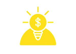 Animated dollar sign in yellow with light bulb