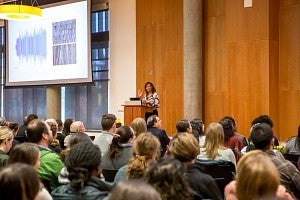 Zena Howard AAWLS 2019 Zena Howard giving a lecture in a big room crowd shot