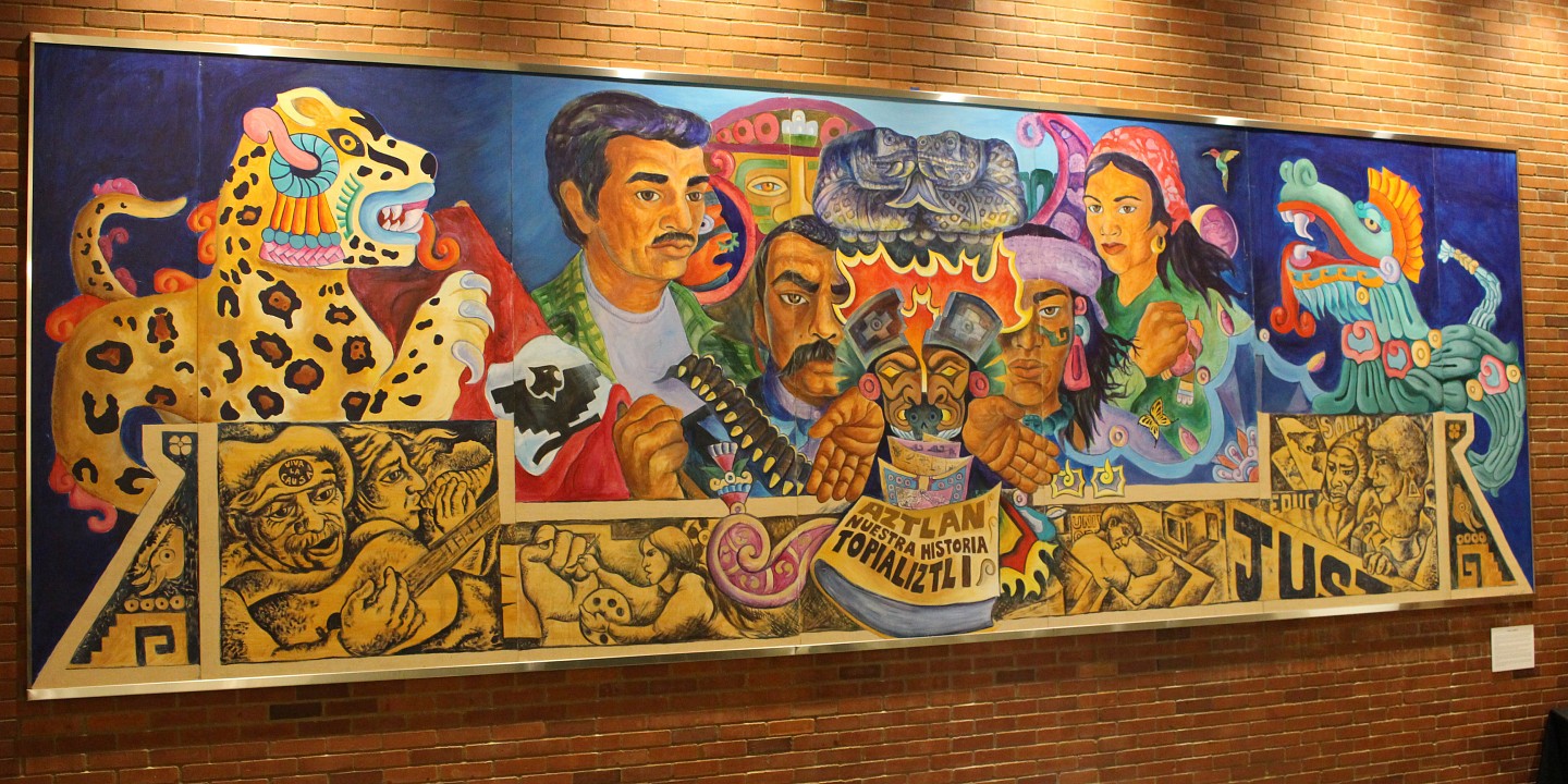 Aztlan Topializtli Mural located in Erb Memorial Union (EMU)