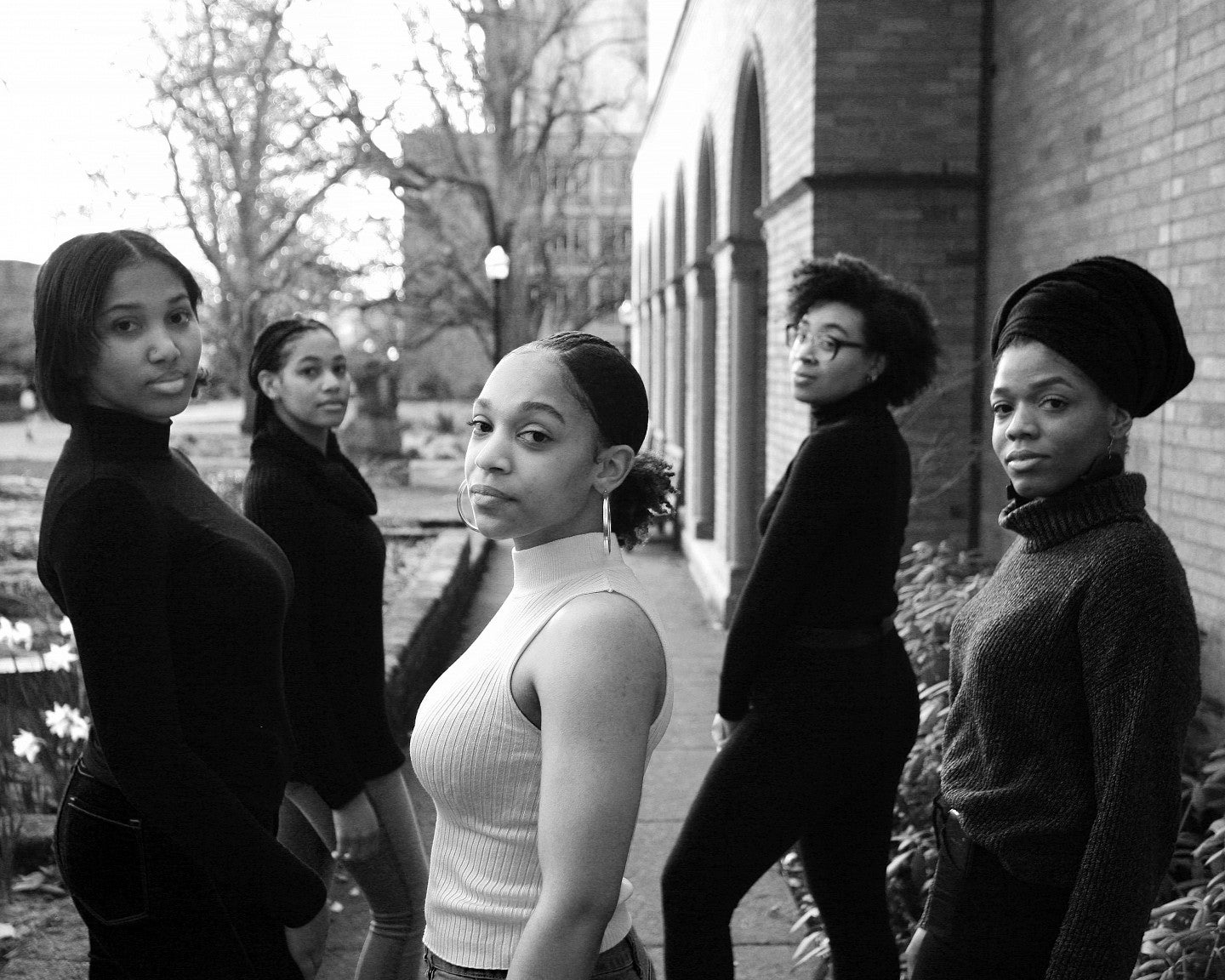 Black Women of Achievement, University of Oregon Left to right: Desirae Brown, Joan Hicks, Kaya Lewis, Janae Houston, Dayja Curry  Photograph by Ugochukwu Akabike