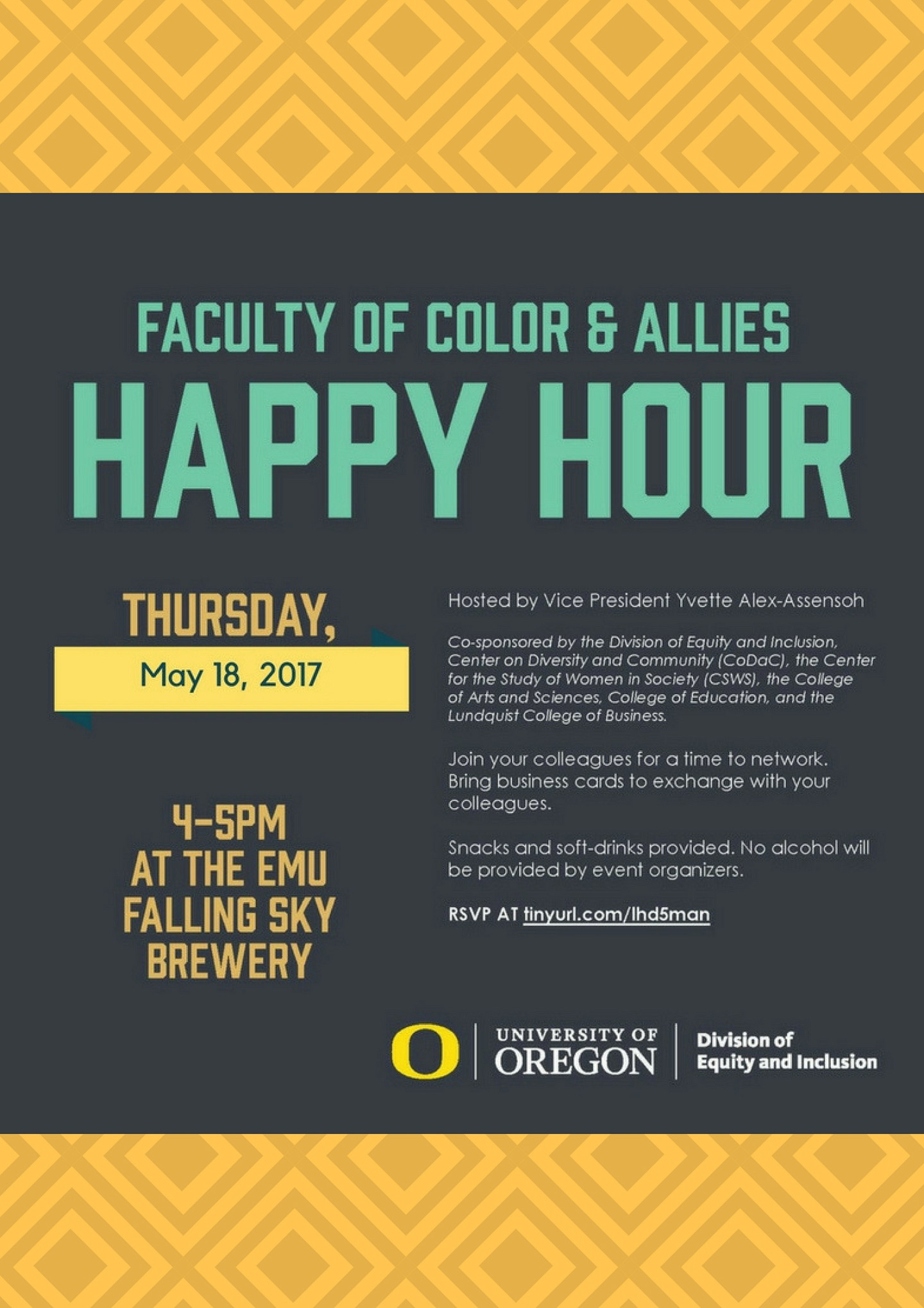 Faculty of Color Happy Hour, May 18, 4 - 5 PM, EMU Falling Sky Brewery