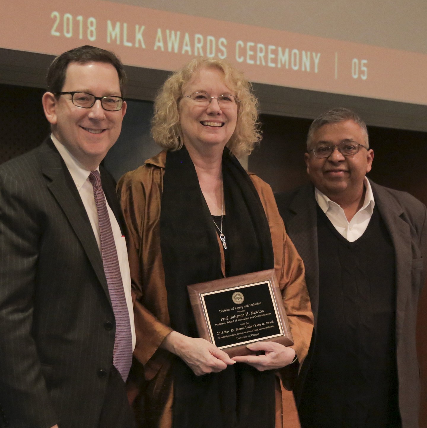 Julianne Newton accepting the Rev. Dr. Martin Luther King, Jr. 2018 Award