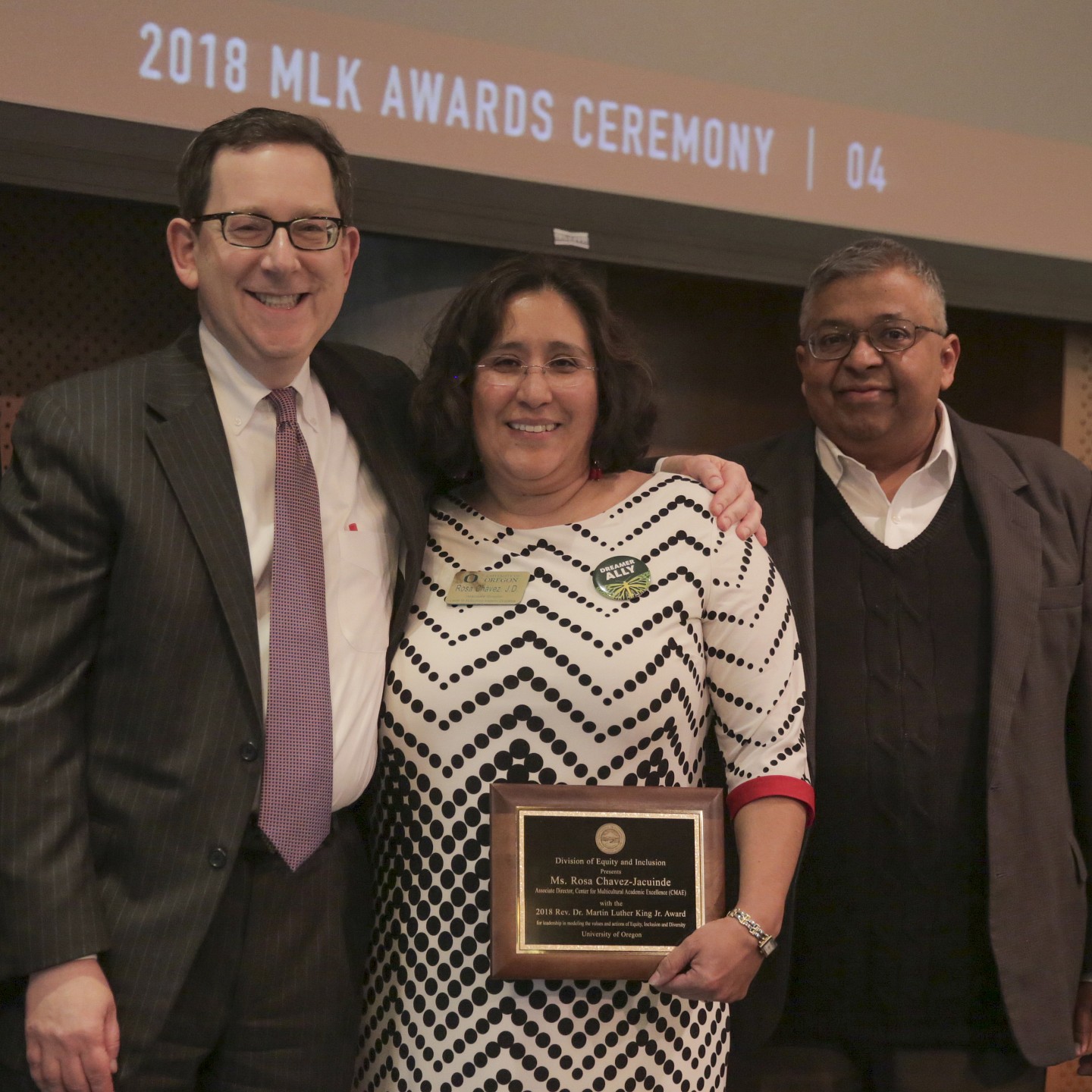 Rosa Chavez-Jacuinde accepting the Rev. Dr. Martin Luther King, Jr. 2018 Award