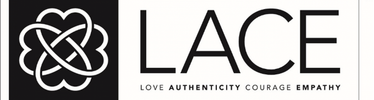 LACE Love Authenticity Courage Empathy LACE Love Authenticity Courage Empathy with four interlocking hearts