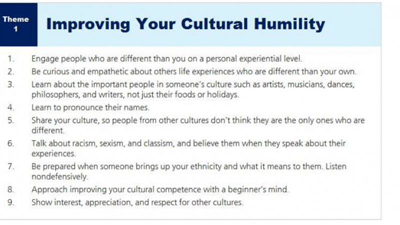 Diversity and Cultural Humility. Learning Module: Theme 1 - Improving your cultural humility list