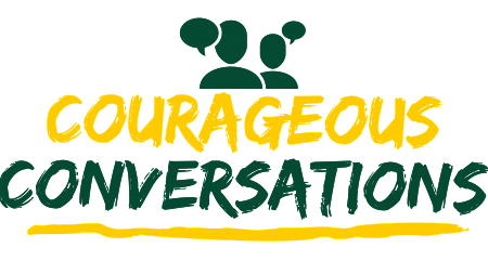 Courageous Conversations Green and Yellow animated style people talking