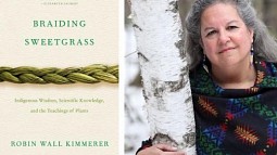Portrait of Robin Wall Kimmerer and her book braiding sweetgrass