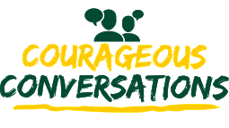 Courageous Conversations Green and Yellow animated style people talking