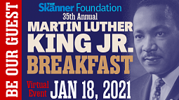 Skanner Foundation 35th annual breakfast for Martin Luther King, Jr. day virtual event. Portrait of MLK.