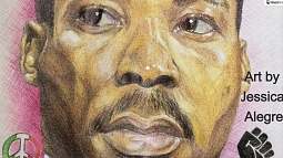 Painting by student of MLK, portrait.