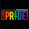Eug Pride in rainbow colors against black background with letter I as fern tree